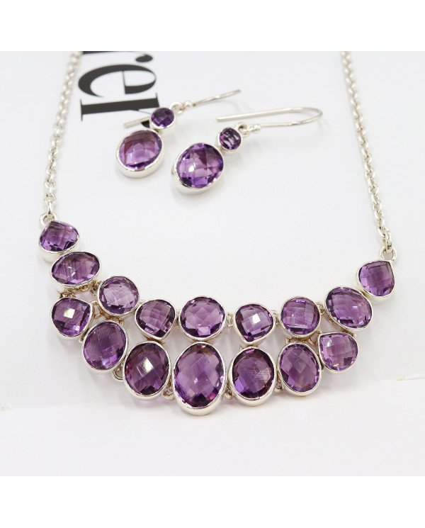 Amethyst Necklace Set In 925 Sterling Silver Handmade Gemstone Jewelry