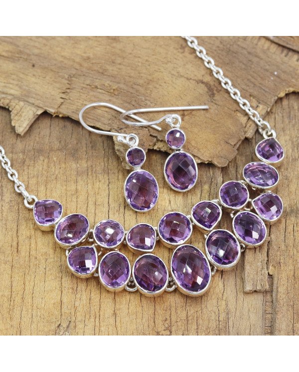Amethyst Necklace Set In 925 Sterling Silver Handmade Gemstone Jewelry