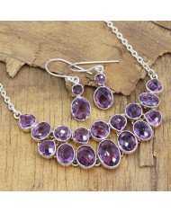 Amethyst Necklace Set In 925 Sterling Silver Handmade Gemstone Jewelry