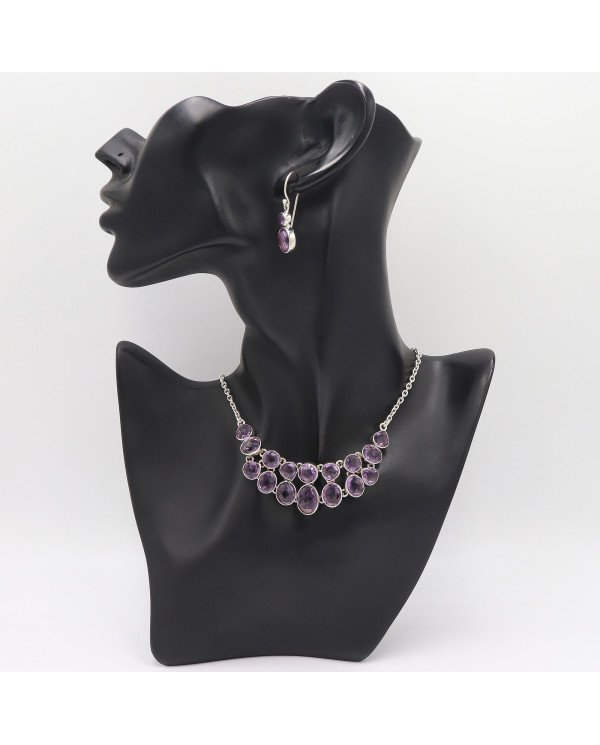 Amethyst Necklace Set In 925 Sterling Silver Handmade Gemstone Jewelry