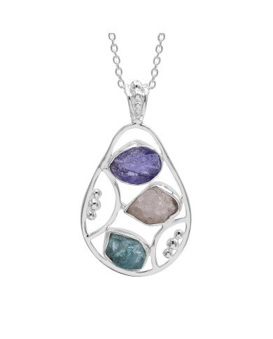 Sterling Silver Tanzanite Pendant, Apatite and Rose Quartz Gemstone Necklace