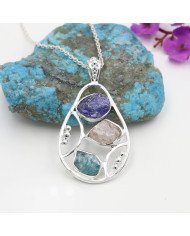 Sterling Silver Tanzanite Pendant, Apatite and Rose Quartz Gemstone Necklace