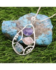 Sterling Silver Tanzanite Pendant, Apatite and Rose Quartz Gemstone Necklace
