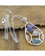 Sterling Silver Tanzanite Pendant, Apatite and Rose Quartz Gemstone Necklace