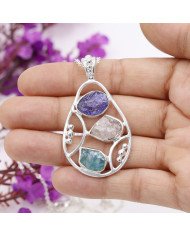 Sterling Silver Tanzanite Pendant, Apatite and Rose Quartz Gemstone Necklace