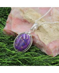 Purple Copper Turquoise Pendant Necklace in Sterling Silver Boho Jewelry