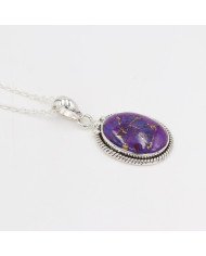 Purple Copper Turquoise Pendant Necklace in Sterling Silver Boho Jewelry
