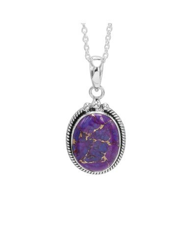 Purple Copper Turquoise Pendant Necklace in Sterling Silver Boho Jewelry