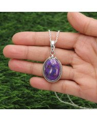 Purple Copper Turquoise Pendant Necklace in Sterling Silver Boho Jewelry