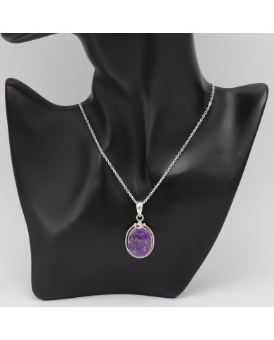Purple Copper Turquoise Pendant Necklace in Sterling Silver Boho Jewelry