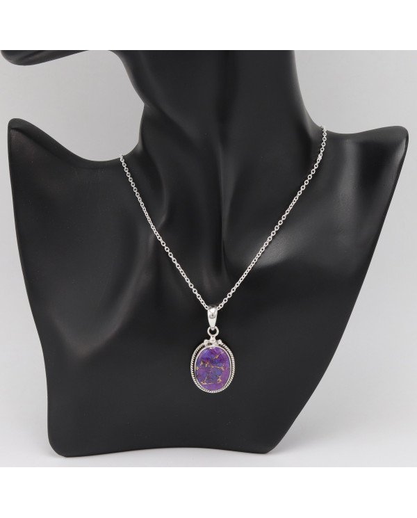 Purple Copper Turquoise Pendant Necklace in Sterling Silver Boho Jewelry