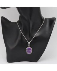 Purple Copper Turquoise Pendant Necklace in Sterling Silver Boho Jewelry