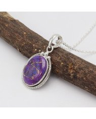 Purple Copper Turquoise Pendant Necklace in Sterling Silver Boho Jewelry