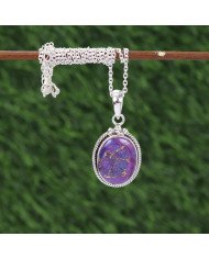 Purple Copper Turquoise Pendant Necklace in Sterling Silver Boho Jewelry
