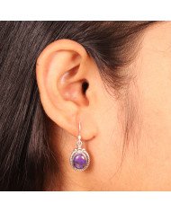 Purple Copper Turquoise Earrings 925 Sterling Silver - Boho Jewelry