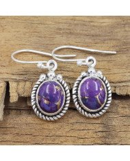 Purple Copper Turquoise Earrings 925 Sterling Silver - Boho Jewelry