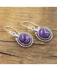 Purple Copper Turquoise Earrings 925 Sterling Silver - Boho Jewelry