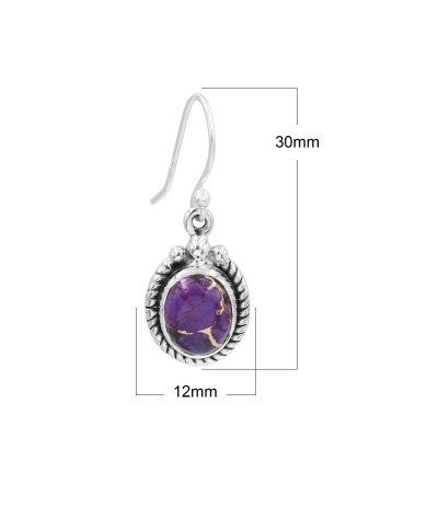 Purple Copper Turquoise Earrings 925 Sterling Silver - Boho Jewelry