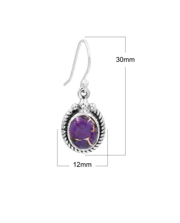 Purple Copper Turquoise Earrings 925 Sterling Silver - Boho Jewelry