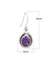 Purple Copper Turquoise Earrings 925 Sterling Silver - Boho Jewelry