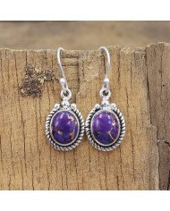 Purple Copper Turquoise Earrings 925 Sterling Silver - Boho Jewelry