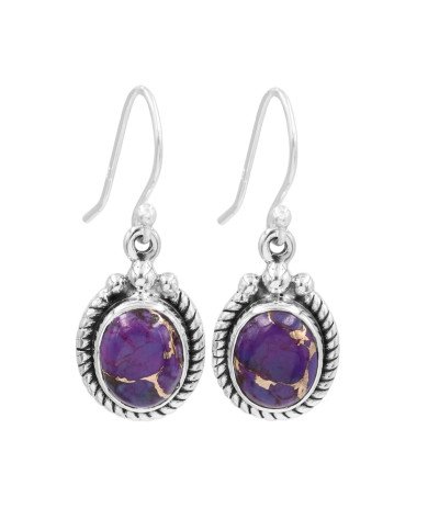 Purple Copper Turquoise Earrings 925 Sterling Silver - Boho Jewelry