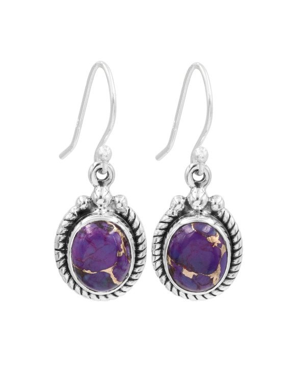 Purple Copper Turquoise Earrings 925 Sterling Silver - Boho Jewelry