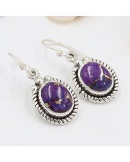 Purple Copper Turquoise Earrings 925 Sterling Silver - Boho Jewelry