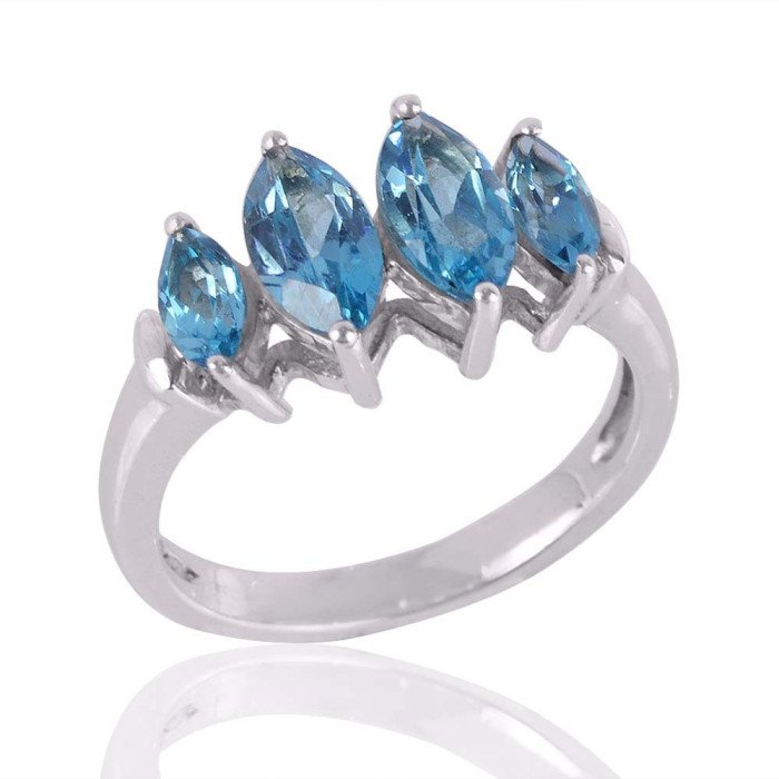 Blue Topaz Marquise Designer Gemstone Promise Sterling Silver Ring