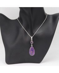 925 Sterling Silver Purple Copper Turquoise and Amethyst Drop Pendant Necklace