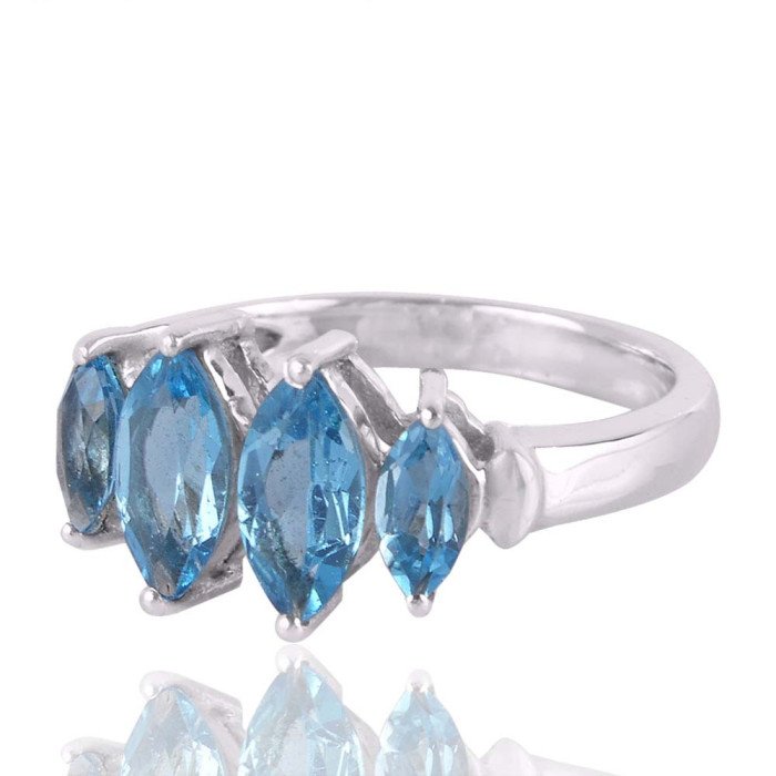 Blue Topaz Marquise Designer Gemstone Promise Sterling Silver Ring