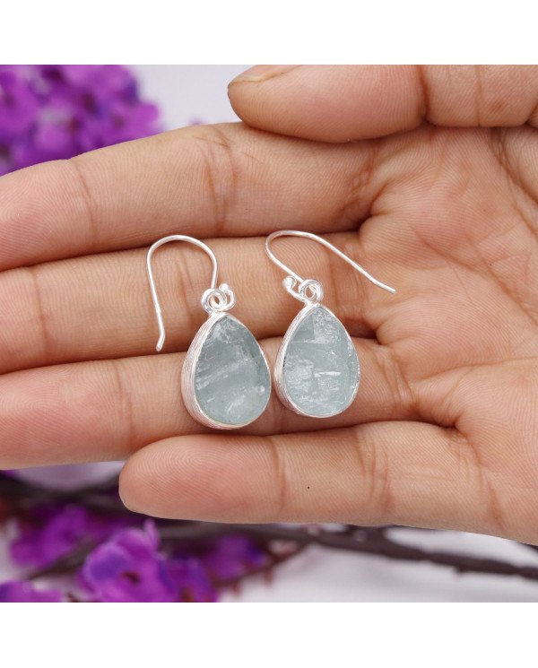 Natural Aquamarine Earrings | 925 Sterling Silver Gemstone Jewelry