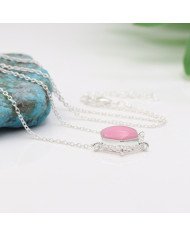 Pink Opal Hexagon Pendant Necklace | 925 Sterling Silver Chain Jewelry