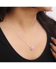 Pink Opal Hexagon Pendant Necklace | 925 Sterling Silver Chain Jewelry