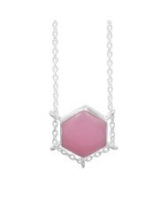 Pink Opal Hexagon Pendant Necklace | 925 Sterling Silver Chain Jewelry