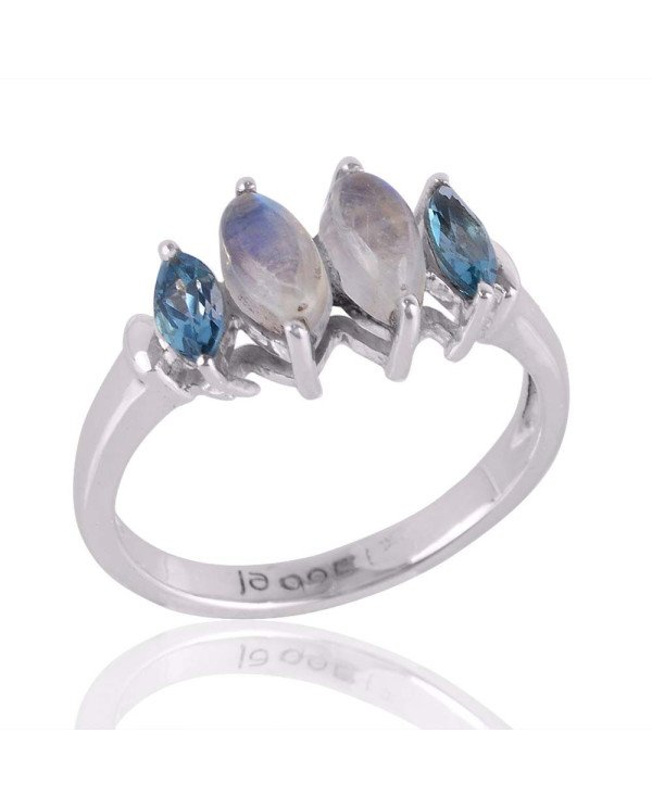 Blue Topaz and Moonstone Gemstone Sterling Silver Ring For Girls