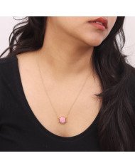 Pink Opal Hexagon Pendant Necklace | Gold Plated Chain Jewelry