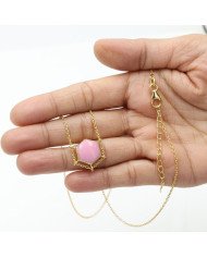 Pink Opal Hexagon Pendant Necklace | Gold Plated Chain Jewelry