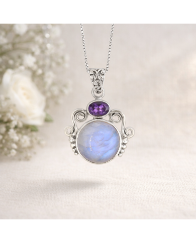 925 Sterling Silver Moonstone Amethyst Pendant Necklace for Women