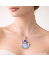 925 Sterling Silver Moonstone Amethyst Pendant Necklace for Women
