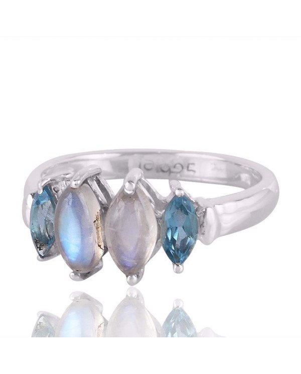 Blue Topaz and Moonstone Gemstone Sterling Silver Ring For Girls