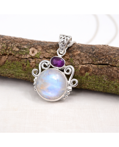 925 Sterling Silver Moonstone Amethyst Pendant Necklace for Women