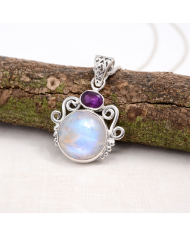 925 Sterling Silver Moonstone Amethyst Pendant Necklace for Women