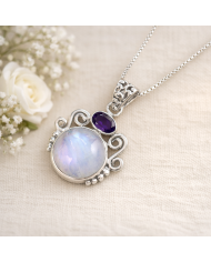 925 Sterling Silver Moonstone Amethyst Pendant Necklace for Women