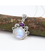 925 Sterling Silver Moonstone Amethyst Pendant Necklace for Women