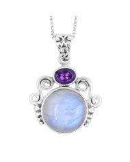 925 Sterling Silver Moonstone Amethyst Pendant Necklace for Women