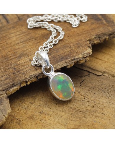 925 Sterling Silver Ethiopian Opal Pendant Necklace Birthstone Jewelry
