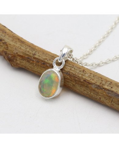 925 Sterling Silver Ethiopian Opal Pendant Necklace Birthstone Jewelry