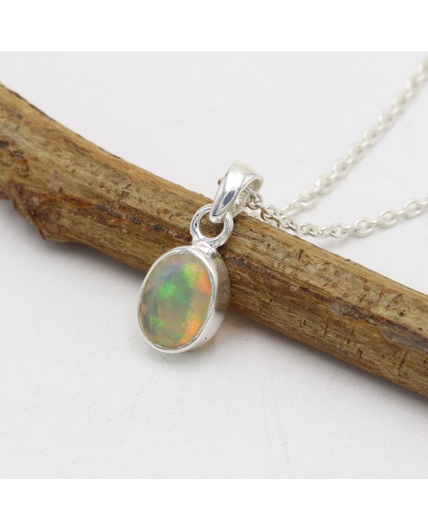 925 Sterling Silver Ethiopian Opal Pendant Necklace Birthstone Jewelry
