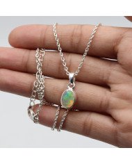 925 Sterling Silver Ethiopian Opal Pendant Necklace Birthstone Jewelry